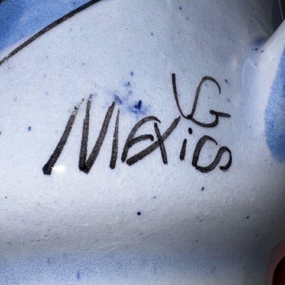 3 Mexican Tonala Pottery Blue Bird Mug Hand Painted Folk Art Mexico Signed VG - Picture 7 of 9